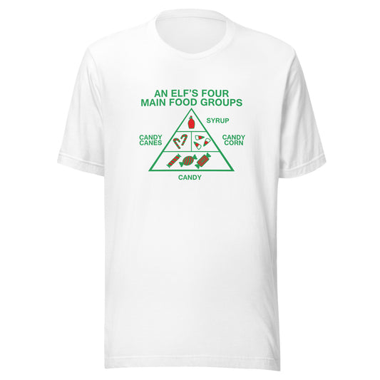 "An Elf's Four Main Food Groups" Unisex t-shirt