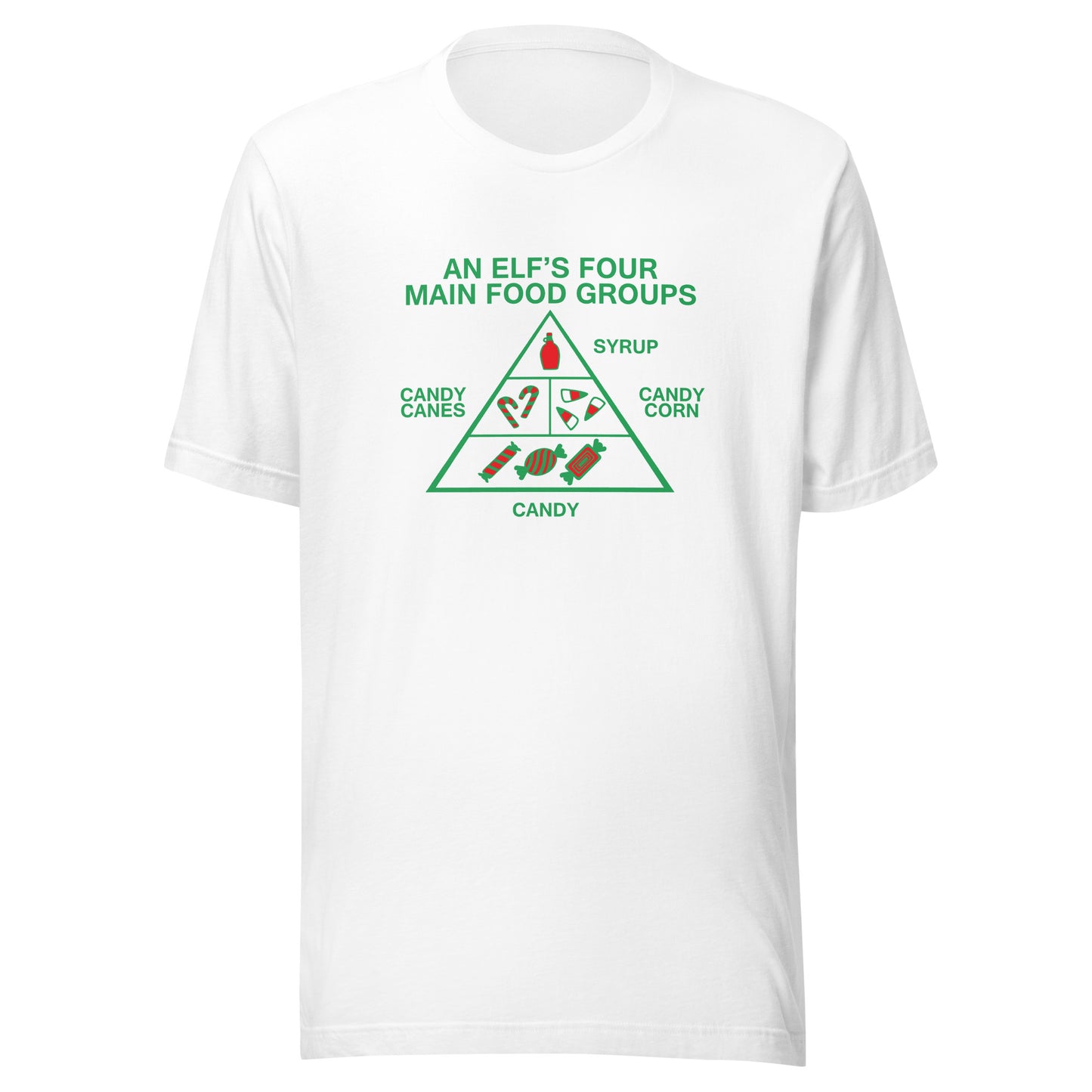 "An Elf's Four Main Food Groups" Unisex t-shirt
