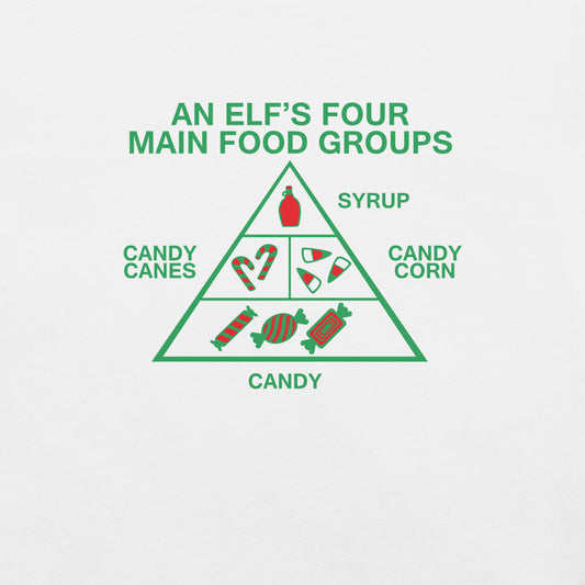 "An Elf's Four Main Food Groups" Unisex t-shirt